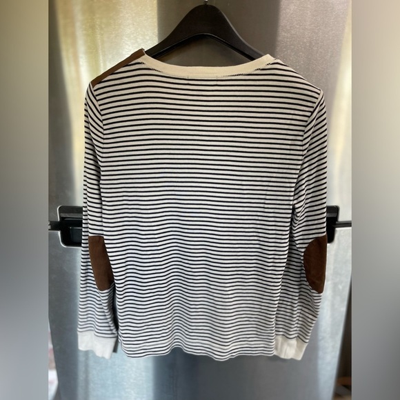 Vintage RALPH LAUREN women’s Sz L shirt striped white w/suede LEATHER patch - Picture 3 of 15